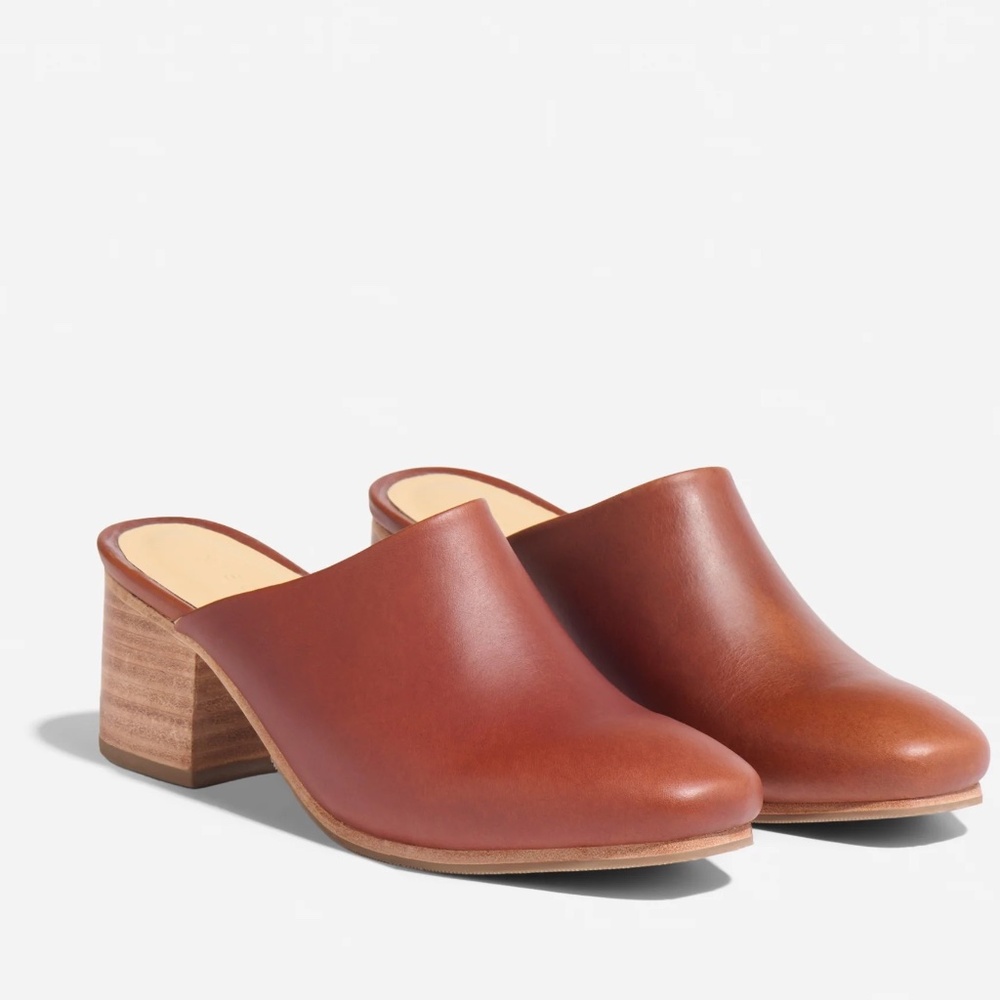 Nisolo Brown Leather Block Heel Mules